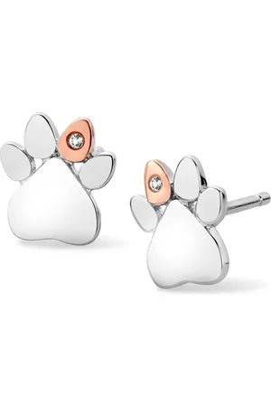 Clogau Paw Prints Sterling Silver Stud Earrings with Topaz