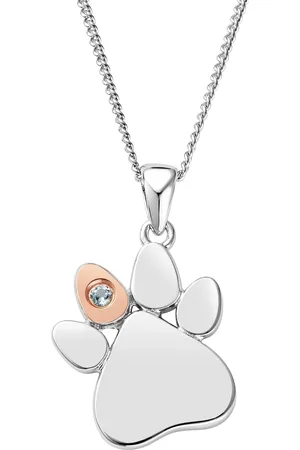 Clogau Paw Prints Sterling Silver Birthstone Pendant for March with Aquamarine
