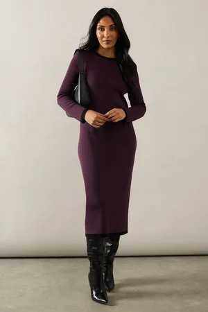 wallis Petite Plain Tipped Knitted Midi Dress