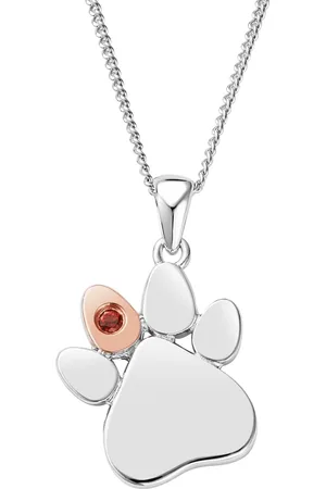 Clogau Paw Prints Sterling Silver Birthstone Pendant for January with Red Garnet