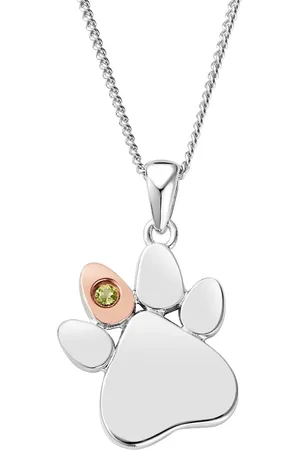 Clogau Paw Prints Sterling Silver Birthstone Pendant for August with Peridot