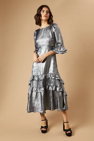 Oasis Occasion Metallic Foil Tiered Midaxi Dress