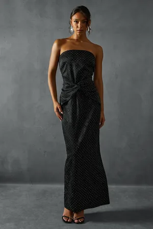 MissPap Hotfix Diamante Satin Bandeau Midi Dress