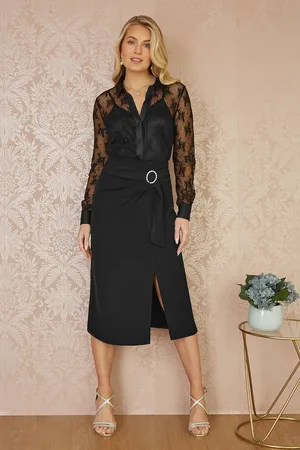 Yumi Diamante Buckle Faux Wrap Skirt With Split Hem