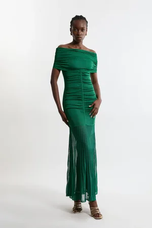 Karen Millen Tall Viscose Blend Slinky Sheer Knit Bardot Maxi Dress