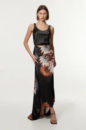 Karen Millen Viscose Satin Printed Panelled Train Maxi Skirt