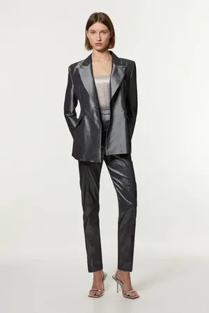 Karen Millen Fluid Tailored Metallic Straight Leg Trousers