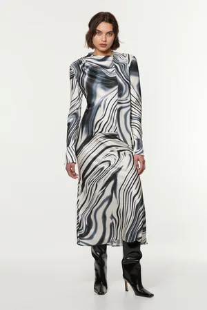 Karen Millen Graduated Stripe Viscose Satin Bias Midi Dress