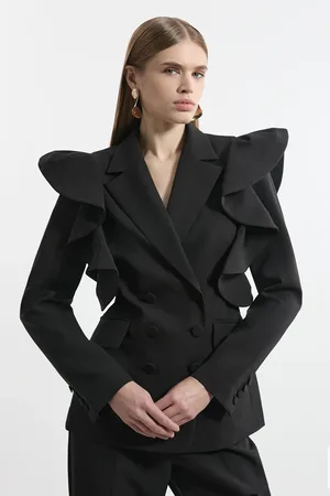 Karen Millen Tailored Drama Ruffle Double Breasted Blazer