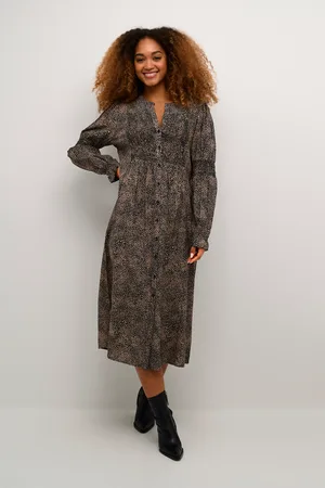 Cream Crtiah Long Sleeve Smock Shirt Dress Printed