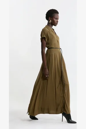 Karen Millen Tall Pleated Woven Viscose Maxi Shirt Dress