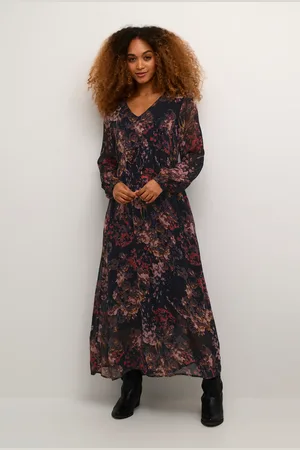Cream Crannu Printed Chiffon V-Neck Maxi Dress Printed