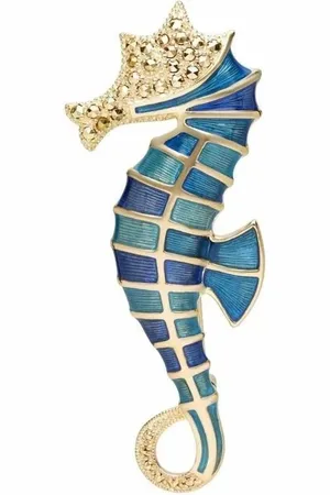 Gemondo Marcasite & Enamel Plated Sterling Silver Seahorse Brooch One Size