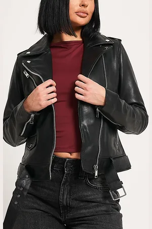 Barneys Originals Leopard Lined Leather Biker Jacket