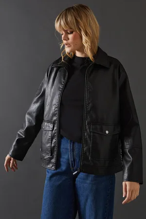 warehouse Whipstitch Faux Leather Zip Through Jacket