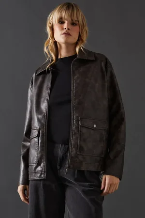 warehouse Whipstitch Faux Leather Zip Through Jacket