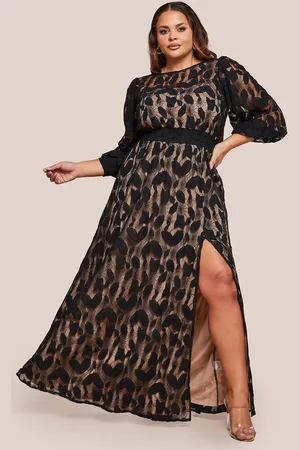 Goddiva Lace Front Split Long Sleeve Maxi Dress