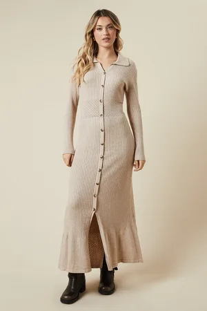 Oasis Pointelle Waist Detail Button Down Knitted Midi Dress