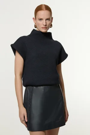 Karen Millen Leather Twist Detail A Line Mini Skirt