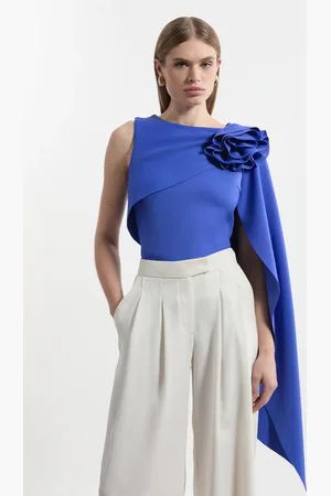 Karen Millen Petite Lace Petal Applique Balloon Sleeve Woven Midi Dress