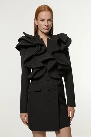 Karen Millen Tailored Drama Ruffled Double Breasted Blazer Dress