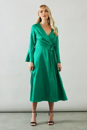 wallis Petite Animal Satin Jacquard Wrap Midi Dress