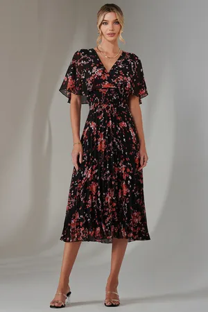 Jolie Moi Floral Print Chiffon Pleated Dress