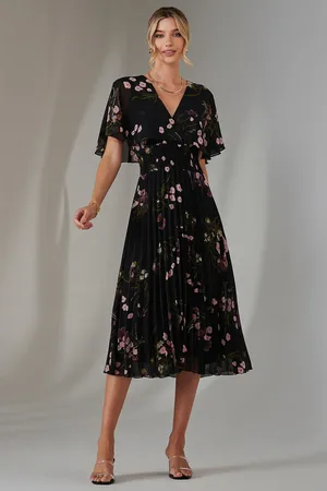Jolie Moi Floral Print Chiffon Pleated Dress