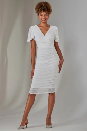 Jolie Moi Flare Sleeve Ruched Sequin Dress