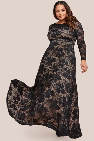 Goddiva Scalloped Lace A Line Maxi Dress