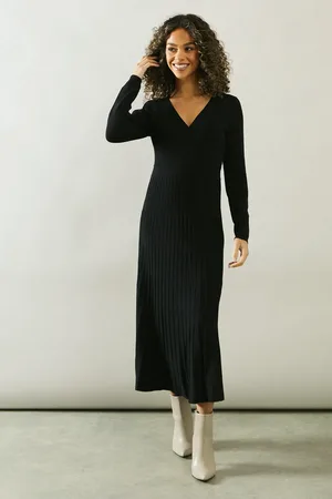 wallis Pleated Skirt Wrap Detail Knitted Midi Dress