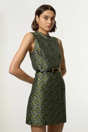Karen Millen Geo Jacquard Twill Tailored Belted Mini Dress