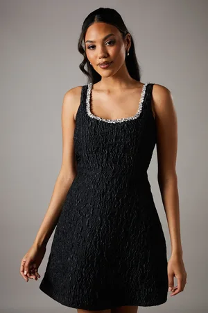 Coast Jacquard Full Skirted Mini Dress With Jewel Trim