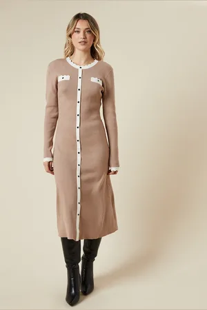 Oasis Scallop Edge Button Down Knitted Midi Dress