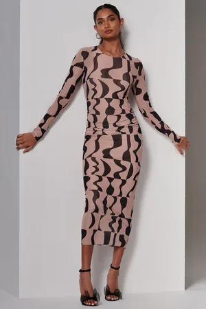 Jolie Moi Gionna Mesh Long Sleeve Midaxi Dress