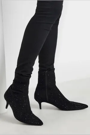 Long Tall Sally Diamante Heeled Boots In Standard Fit