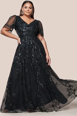 Goddiva Flared Sleeve Embroidered Maxi Dress