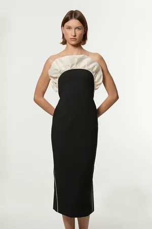 Karen Millen Ruffle Taffeta Compact Stretch Bandeau Tailored Midi Dress