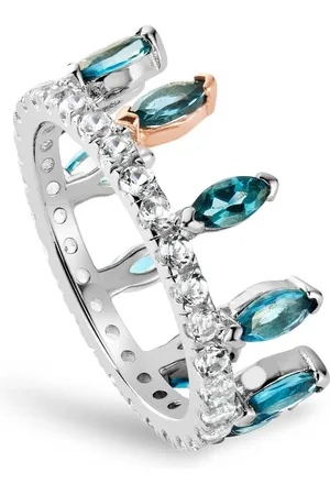 Clogau Celebration Sterling Silver Crown Ring with London Blue & White Topaz