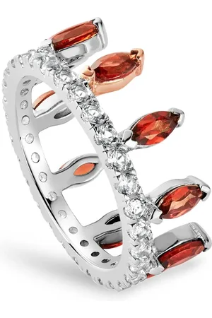 Clogau Celebration Sterling Silver Crown Ring with Red Garnet & Topaz