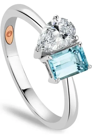 Clogau Promises 9ct Solid White Gold Ring with Emerald-Cut Aquamarine & 0.5ct Lab-Grown Diamond