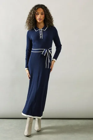 wallis Tipped Belted Knitted Midi Dress