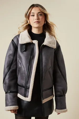 Oasis Faux Suede Borg Detail Aviator Jacket