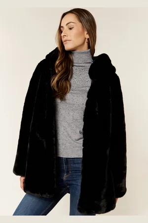 Gini London Hooded Long Sleeve Faux Fur Jacket