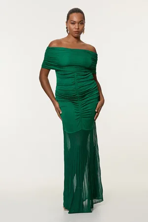 Karen Millen Plus Size Viscose Blend Slinky Sheer Knit Bardot Maxi Dress