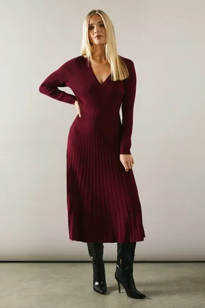wallis Petite Pleated Skirt Wrap Detail Knitted Midi Dress