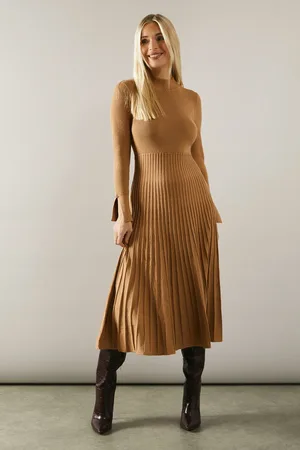 wallis Petite Button Cuff Detail High Neck Pleated Knitted Midaxi Dress