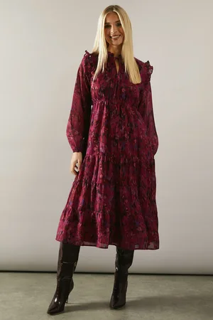 wallis Petite Abstract Tie Neck Long Sleeve Midi Dress