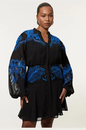 Karen Millen Plus Size Cutwork Beaded Embroidered Woven Mini Dress