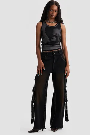 Heretic Nine Low Rise Baggy Cargo Jeans with Straps in Rust Washed Black
